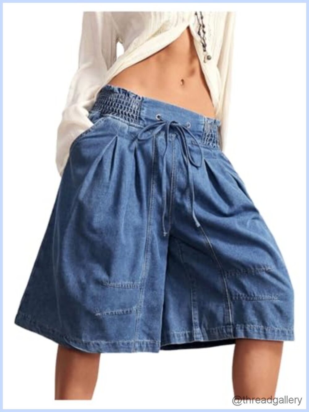 Women's Bermuda Denim Shorts Knee Length Wide Leg Baggy Jorts